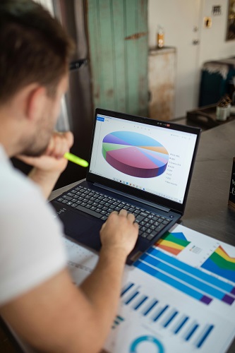 A professional working on a laptop showing analytics, symbolizing strategies for increasing profitability.