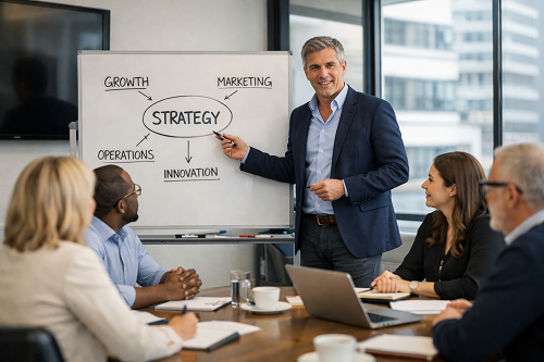 Leaders strategising on strong communication