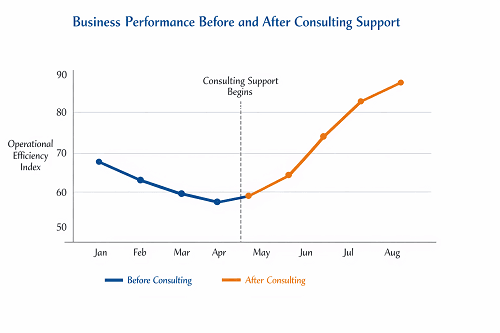 Line chart showing improved operational efficiency after small business consulting engagement