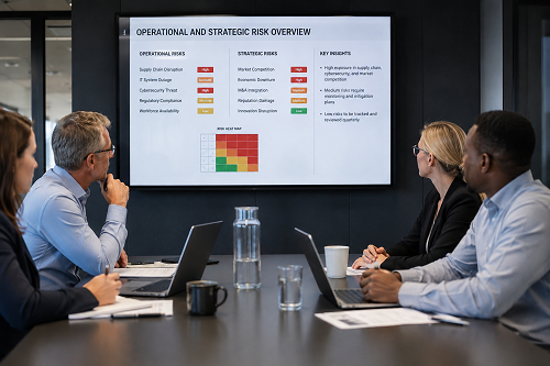 Leadership team reviewing operational and strategic risks