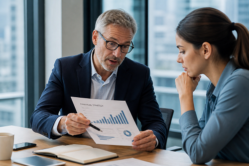 Business mentor guiding entrepreneur through strategic planning