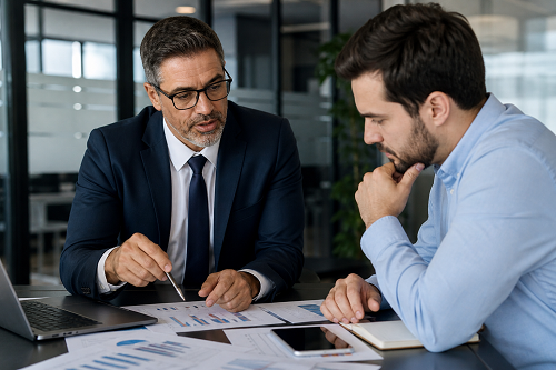 Business mentor helping entrepreneur with growth strategy