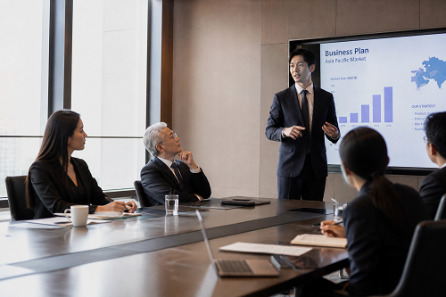 Online mentor discussing strategy with entrepreneur