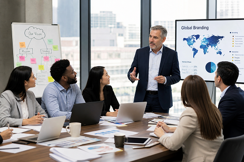 Strategic advisor reviewing growth plans with entrepreneur