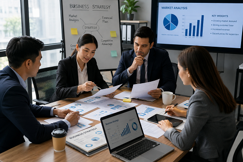 Consultant analysing operational bottlenecks with SME leadership