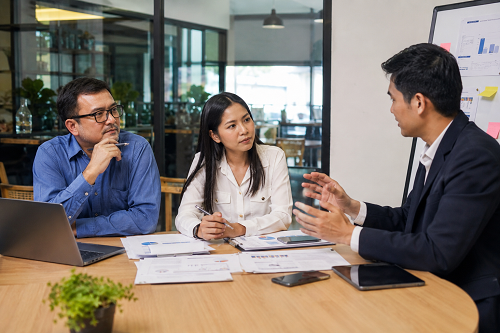 SME leadership reviewing operational scalability with consultant