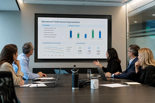Leadership team reviewing operational performance improvements