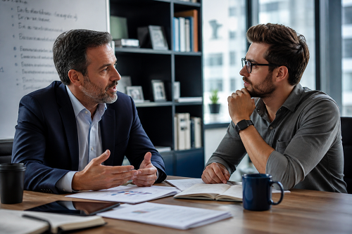 Trusted business advisor discussing long-term strategy with entrepreneur