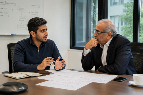 Founder discussing governance structure with advisor