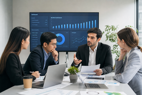 Business coach reviewing financial performance with SME owner