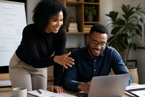  Leadership coaching discussion between entrepreneur and advisor