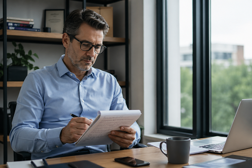Business owner reflecting on strategic decisions