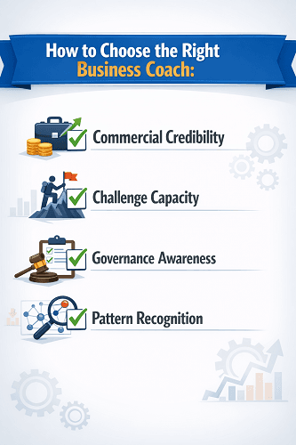 Checklist showing key criteria for selecting a professional business coach