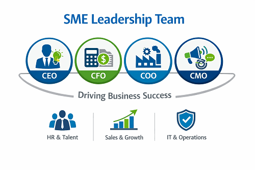 Small business leadership team discussing growth strategy during mentoring session