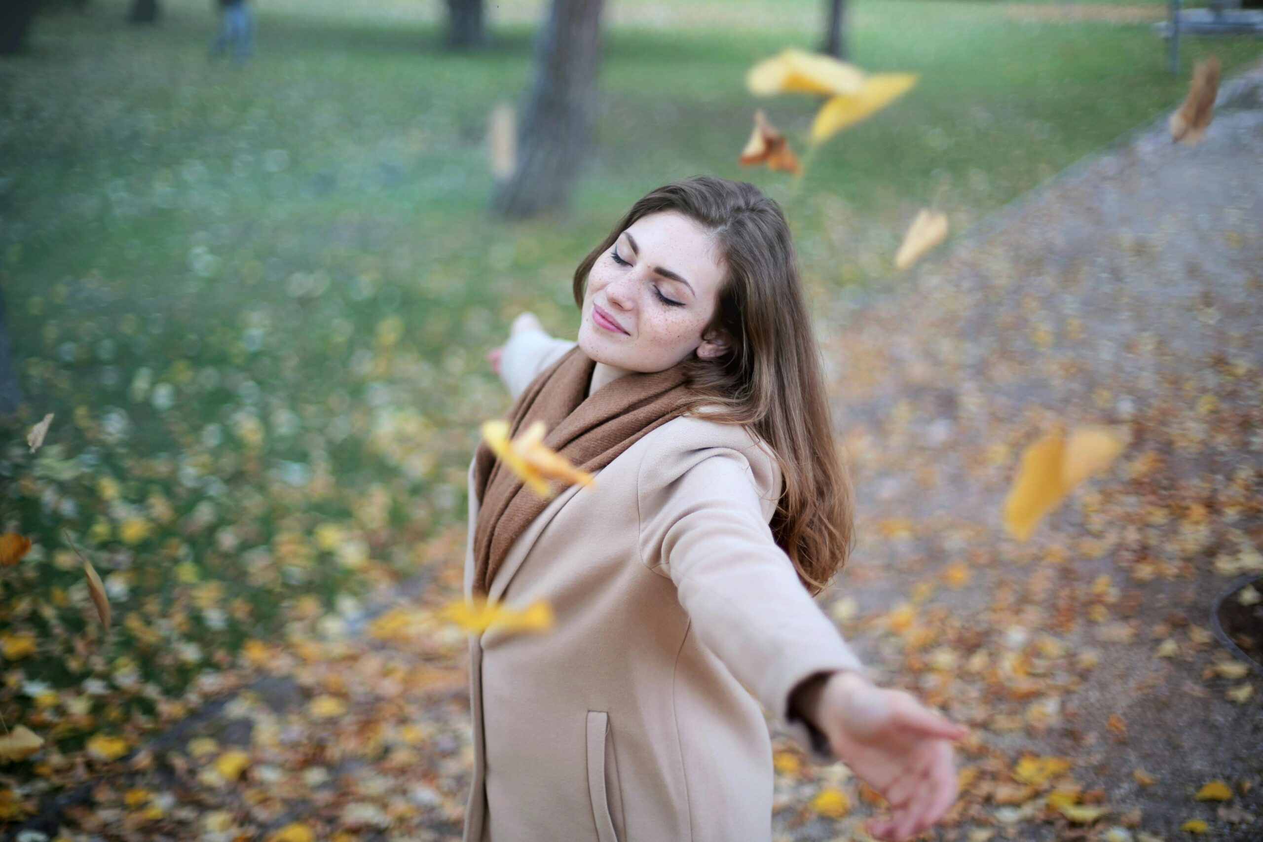 A woman happy outdoors