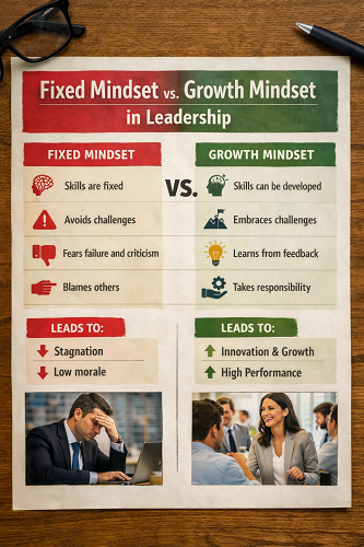  Infographic comparing fixed and growth mindset in SME leadership