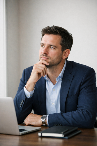  Business leader reflecting on performance improvement decisions