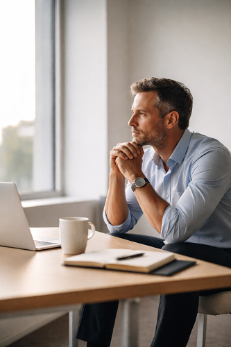  Business leader reflecting on career direction and purpose